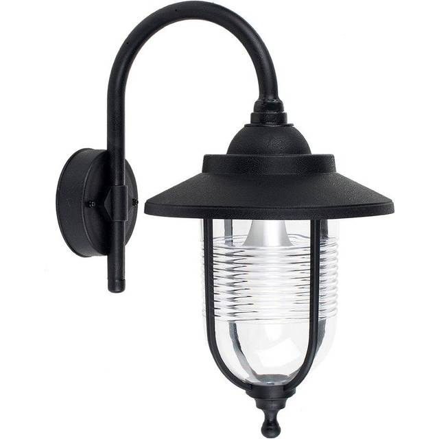 Minisun - Eyam Traditional Style IP44 Rated Outdoor Fishermans Wall Light Black Finish with Clear Shade