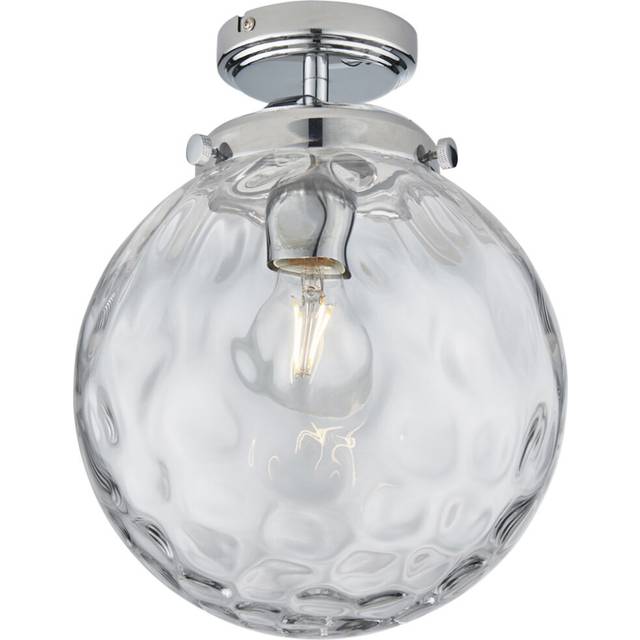 Decorative Flush Bathroom Ceiling Light Fitting - Clear Glass Dimpled Shade
