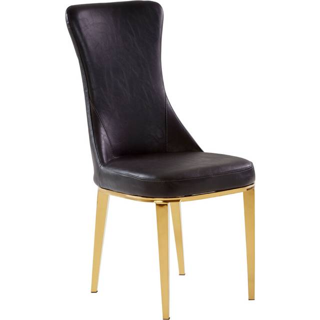 Black Leather Dining Chair, Effortless Cleaning Lounge Chair for Living Room, Space-Saving Dining Chair - Gold - One Size