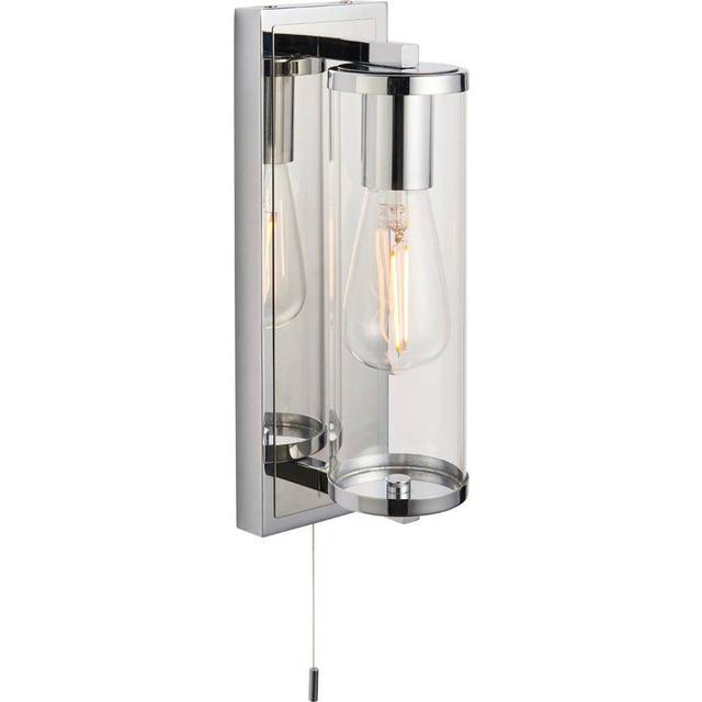 Chrome Bathroom Wall Light & Cylinder Glass Shade - IP44 Rated - Modern Sconce