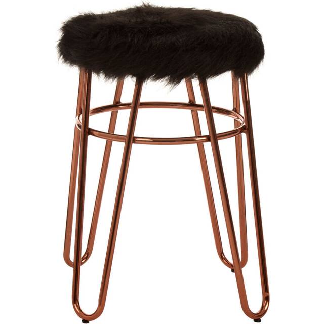 Premier Housewares - Interiors by Premier Rose Gold Metal and Black Faux Fur Bar Stool, Hairpin Round Stool, Plush Fur Stool for Kitchen Counter, Bar