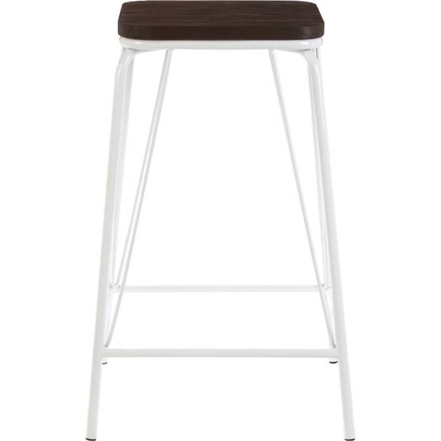 Interiors by Premier White Metal and Elm Wood Stool, Large Square Stool, Accent Wooden Bar Stool for Home Bar