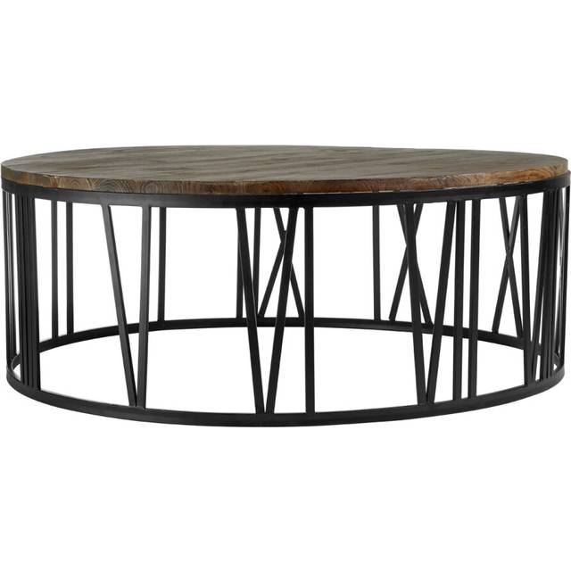 Interiors by Premier Round Coffee Table, Industrial Chic Farmhouse Coffee table, Solid Wood Coffee Table, Black Metal Coffee Table - Natural - One Size