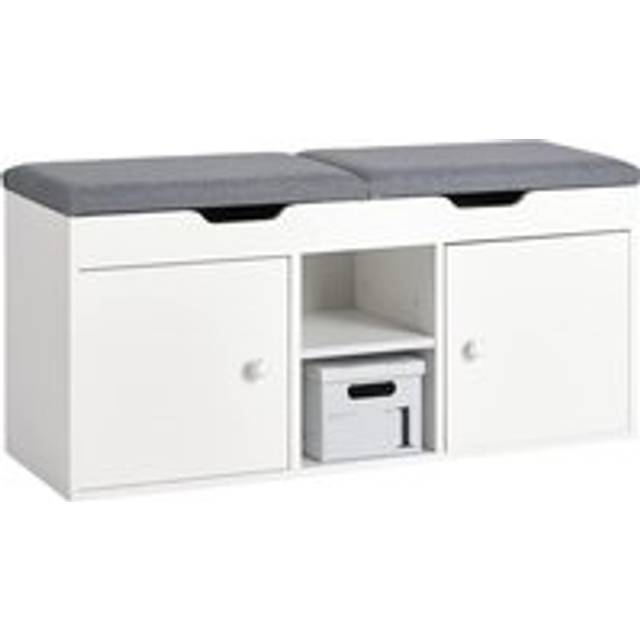 Shoe FSR96-W Rack Shoe Bench Shoe Cabinet with 2 Folding Padded Seats