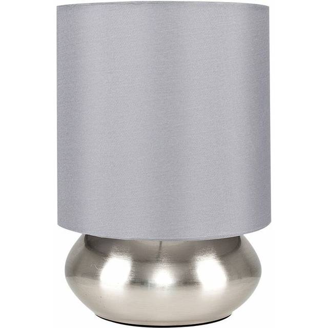 Pair Of Modern Brushed Chrome Bedside Touch Table Lamps With Grey Shades