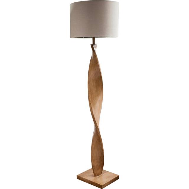 Floor lamp light oak effect resin & natural linen 10w led e27 base & shade