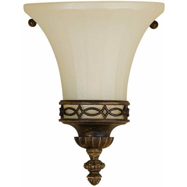 Wall Light Opaque Glass Uplighter DetaiLED Fretwork Walnut LED E14 60W