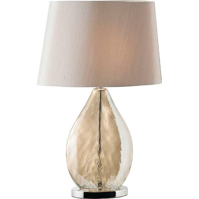 Table Lamp & Shade Gold Tinted Glass & Mink Fabric Modern Pretty Bedside Light