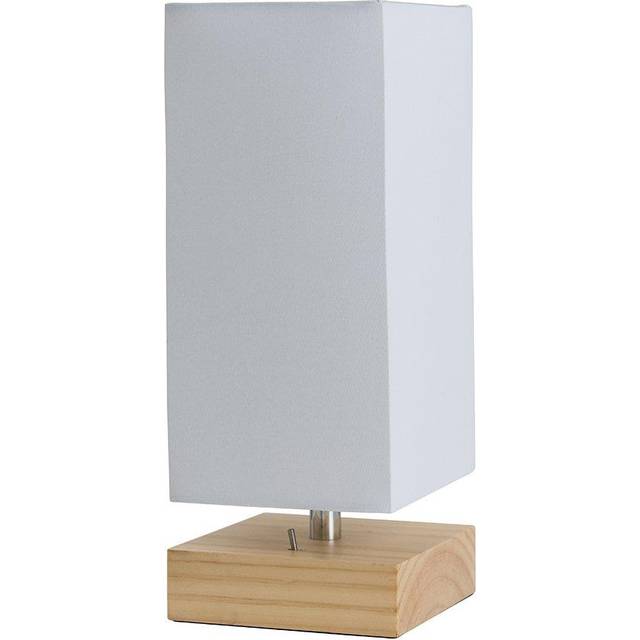 Alfis Modern Pine Wood and White Bedside Table Lamp with USB Charging Port
