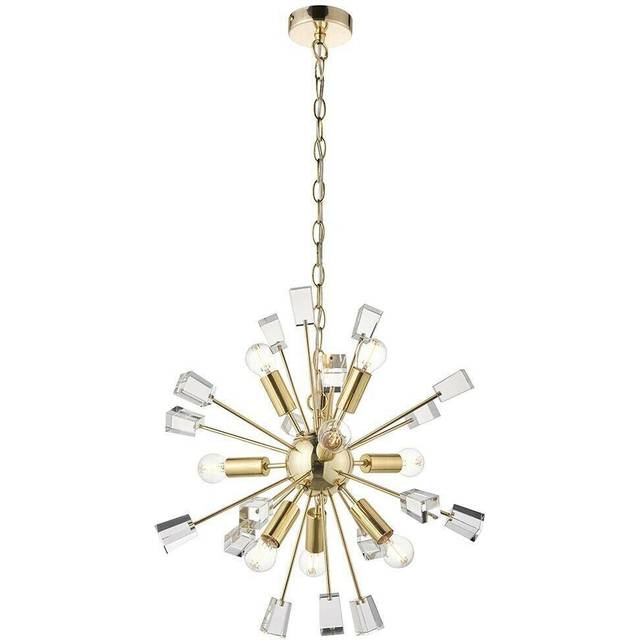 Multi Light Hanging Ceiling Pendant Satin Brass & Crystal Feature Star Rods Lamp