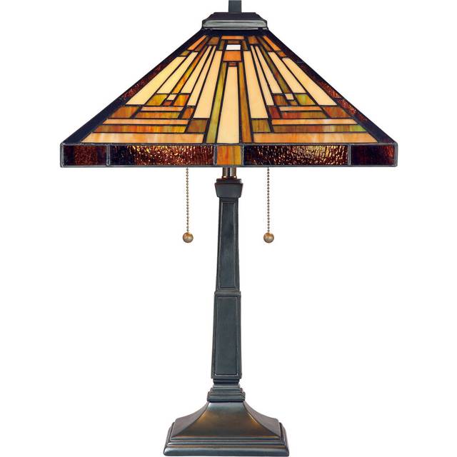 Table Lamp 2 Bulb Hand Crafted Tiffany Style Coloured Glass Bronze LED E27 60W