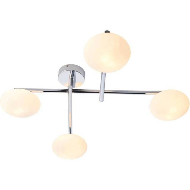 Polished Chrome Semi Flush Bathroom Ceiling Light & Opal Glass Shade - Four Bulb