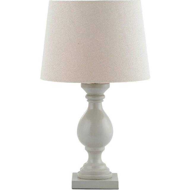 Classic Wooden Table Lamp Taupe & Off White Linen Shade Pretty Bedside Light