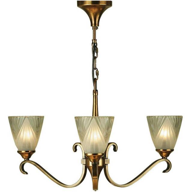 Luxury Hanging Ceiling Pendant Light Antique Brass Deco Glass 3 Lamp Chandelier