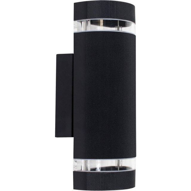 Minisun - Ryston Black Modern Aluminium Ribbed Glass Outdoor Wall Light