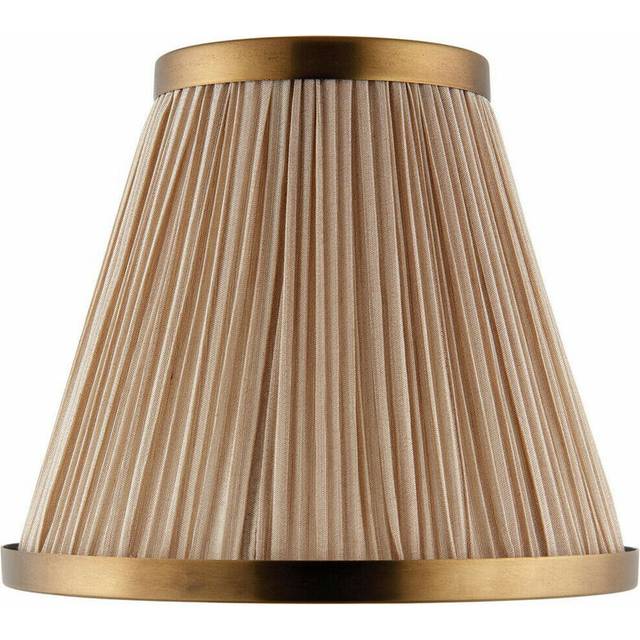 "8"" Luxury Round Tapered Lamp Shade Beige Pleated Organza Fabric & Antique Brass"