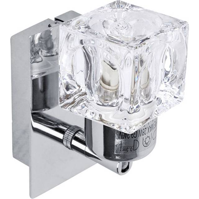Pair of Modern Silver Chrome Plate & Clear Glass Ice Cube Shade Wall Spotlight Lamps