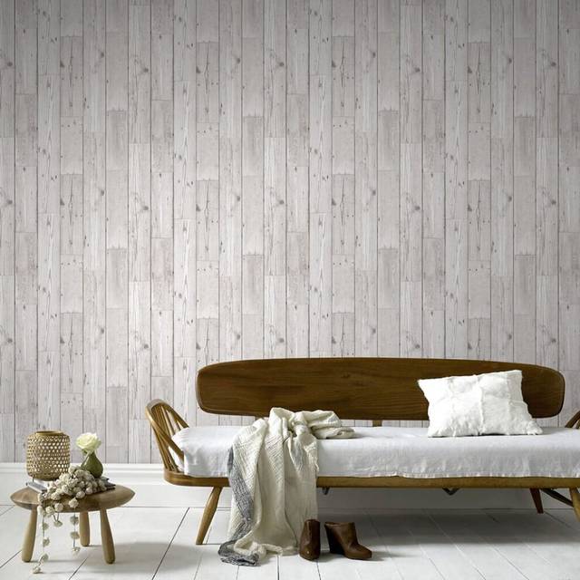 Fresco GreyWhite Wood Panel Plank Effect Paste the Paper Wallpaper - White