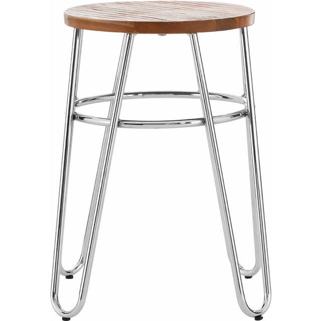 Premier Housewares - Interiors by Premier Chrome Metal and Elm Wood Round Stool, Small Hairpin Stool, Sturdy Stool for Lounge, Bedroom