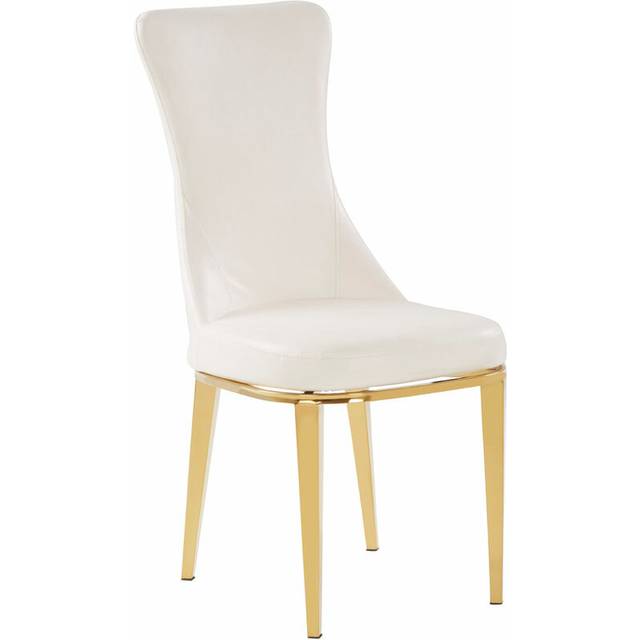 White Dining Chair, Comfortable Leather Desk Chair, Backrest Dining chair, Faux White Leather - Gold - One Size