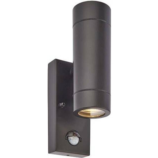 Saxby Lighting Palin Pir - 2 Light Outdoor PIR Wall Light Matt Black, Glass IP44 - 75433