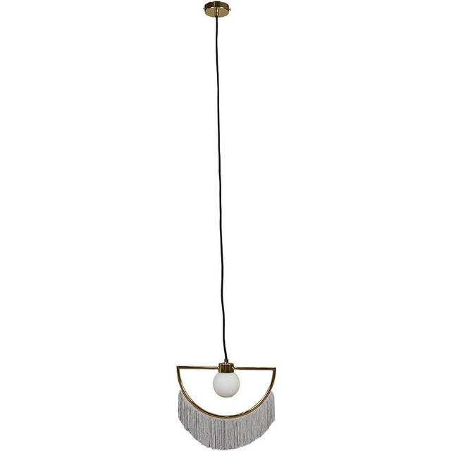 Minisun - Jupiter Polished Brass Semi Circle and Grey Tassel Ceiling Pendant Light with Frosted Shade