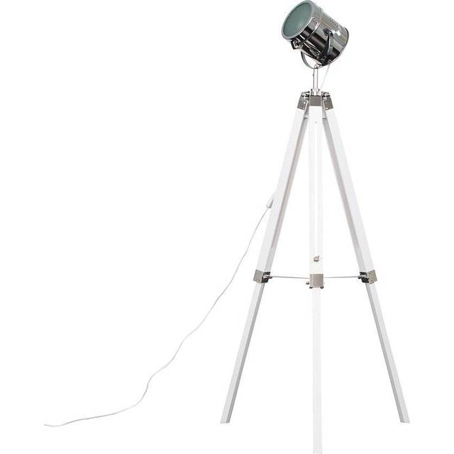 Minisun - Starboard White and Chrome Industrial Studio Style Adjustable Spotlight Tripod Floor Lamp