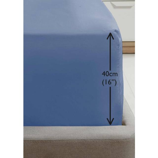 Rapport Luxury Super Soft Percale Plain 16' Deep Fitted Sheet Single Blue Fitted Sheet