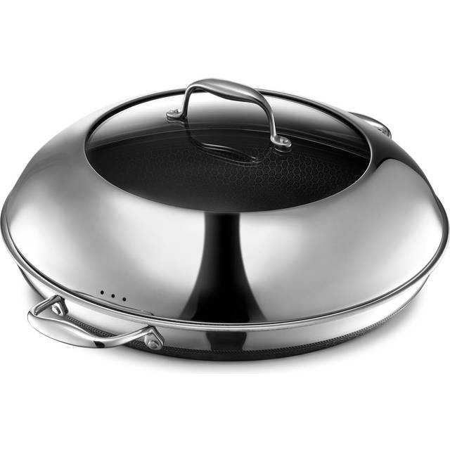 HexClad Hybrid Nonstick 35 cm Frying Pan with Steel Lid, Dishwasher and Oven Safe, Induction Ready, Compatible with All Cooktops