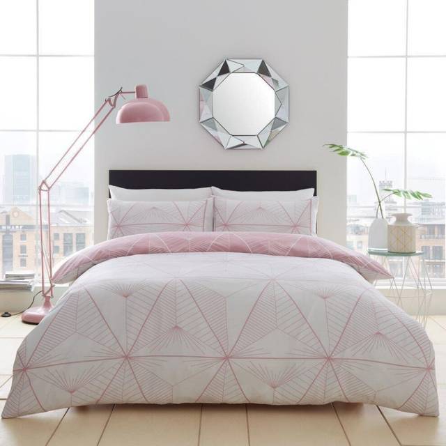 Zander Geometric Geo Diamond Blush Pink King Bed Duvet Quilt Cover Bedding Set