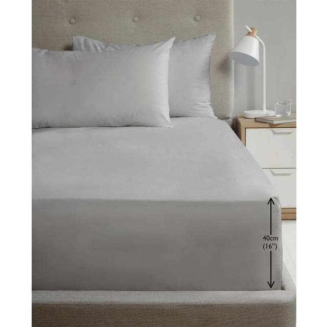 Rapport Luxury Super Soft Percale Plain 16' Deep Fitted Sheet Single Grey Fitted Sheet