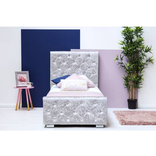 Beaumont Crushed Silver Velvet Storage Fabric Bed