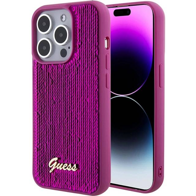 iPhone 15 Pro Guess Sequin Script Logo Skal - Magenta