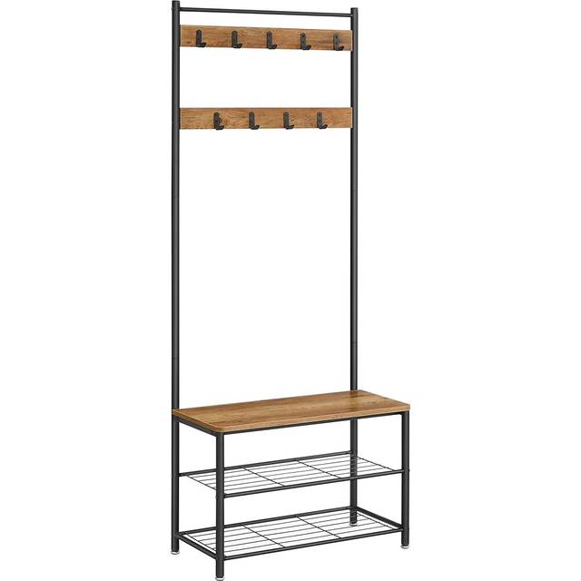 Vintage Hat Coat Stand, Walnut Brown and Black / 32 x 70 x 177 cm