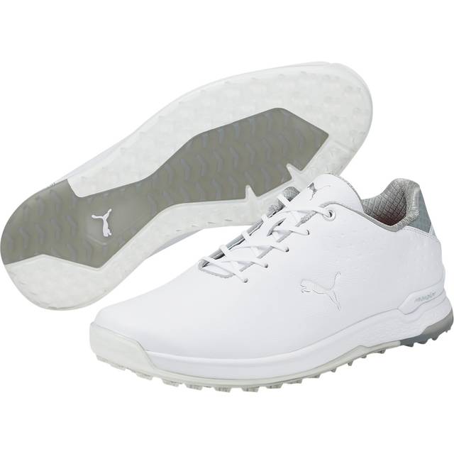 PUMA Herr PROADAPT ALPHACAT läder golfsko, vit-silver, 8 UK