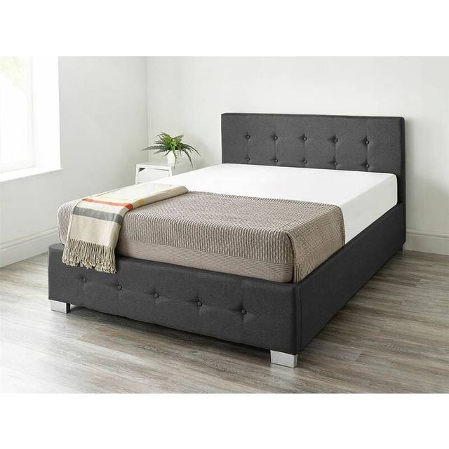 End Lift Ottoman Storage Bed - Black Linen Fabric / King