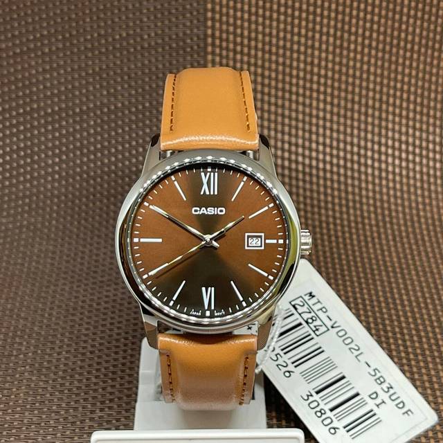Casio Maroon Dial Stainless Steel Analog Quartz MTP-V002L-5B3 MTPV002L-5 Men's Watch