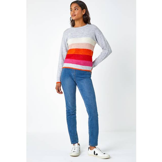 Stripe Print Stretch Knit Jumper - Grey - XL