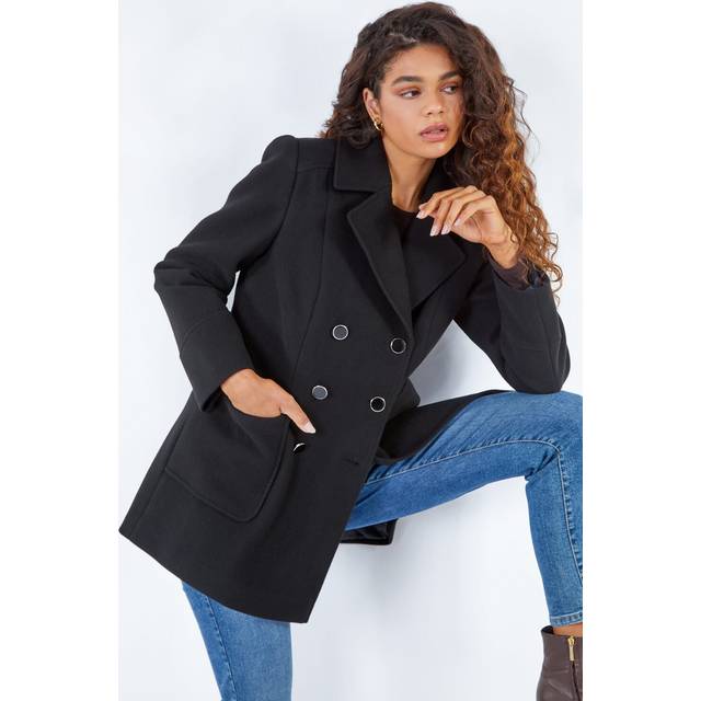 Roman Womens Double Breasted Longline Coat - Black - Size 20 UK