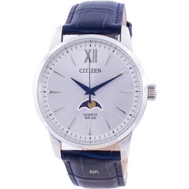 Citizen Ak5000-03a Quartz Analog Moon Phase Blue Leather Strap Men's Watch
