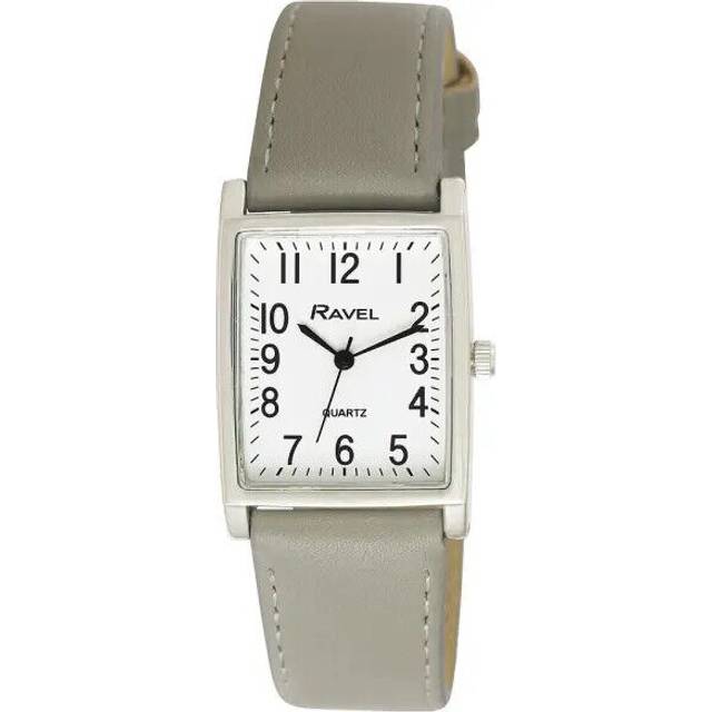 Ravel Unisex Fashion Rectangle Shape Dial Grey Leather Strap Watch R0120.13.1A - Multicoloured
