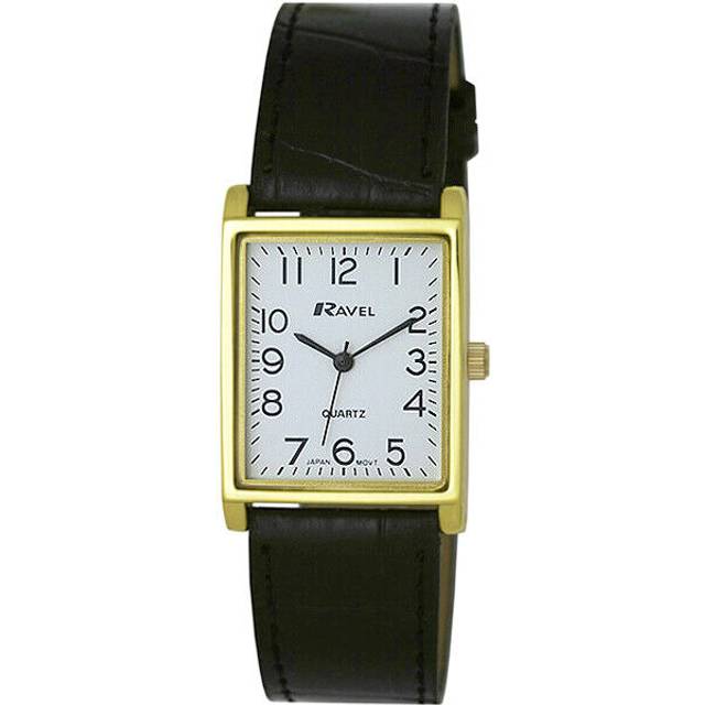 Men&#39;s Classic Rectangular Strap Watch - Black / Gold by Ravel R0120.01.1A
