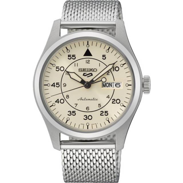 Seiko 5 Sports Flieger Pilot/Aviation Style Watchnation Exclusive Automatic Cream Dial Milanese Bracelet Watch SRPH21K1