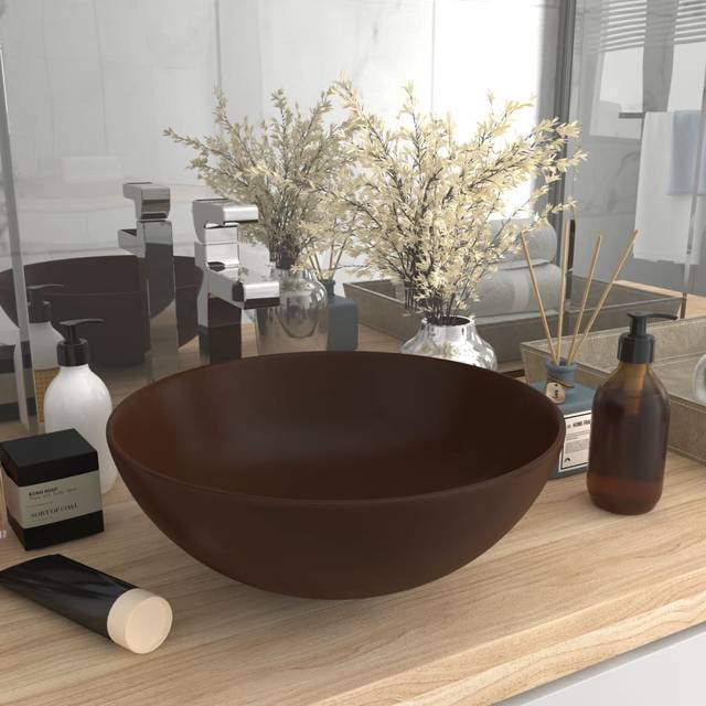 vidaXL Bathroom Sink Ceramic Dark Brown Round