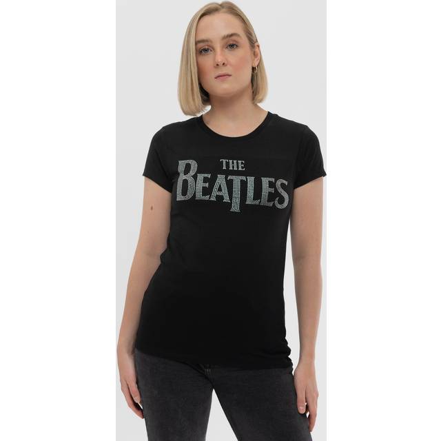 (XL, Black) The Beatles Drop T Diamante Logo Skinny Tee