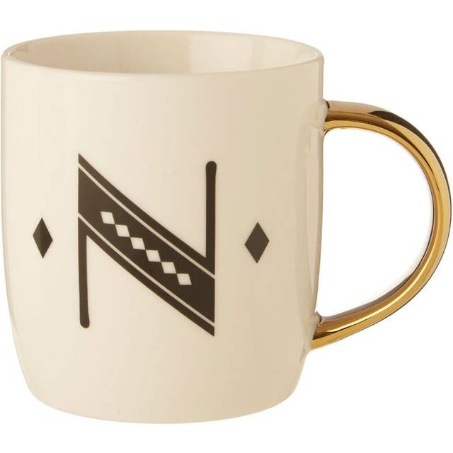 Luxe Diamond Deco N Letter Monogram Mug,Bone China Travel Mug,Personalized Ceramic Coffee Cup,Classic Cup