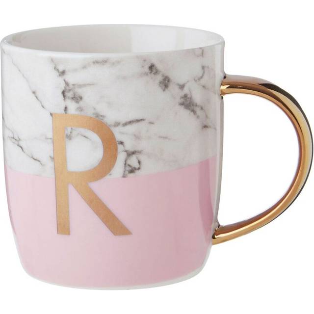 Stylish Pastel Pink R Letter Monogram Mug, Personalized Coffee Mug For Kitchen, Durable Mug For Breakfast