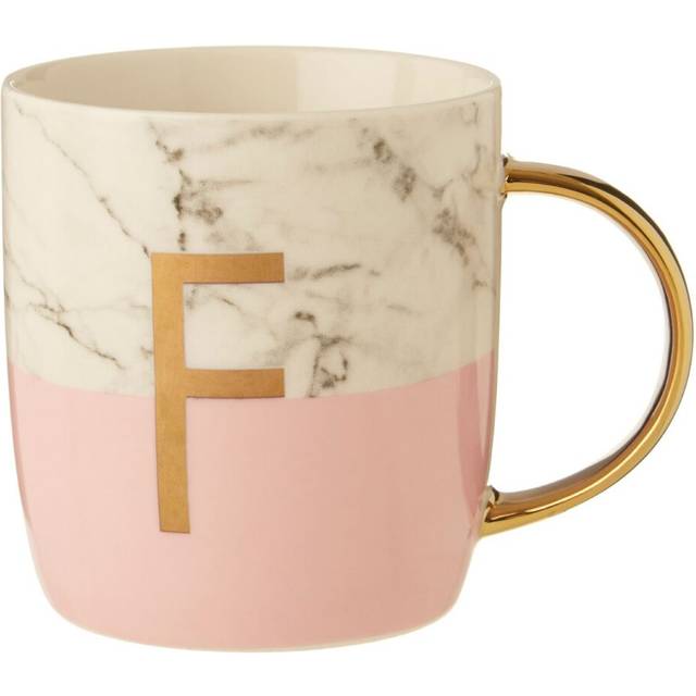 Stylish Pastel Pink F Letter Monogram Mug, Personalized Coffee Mug For Kitchen, Durable Mug For Breakfast
