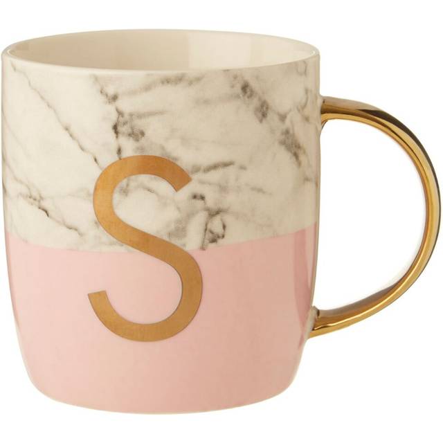 Personalized Pastel Pink S Letter Monogram Mug, Stylish Coffee Mug For Kitchen, Durable Mug For Breakfast