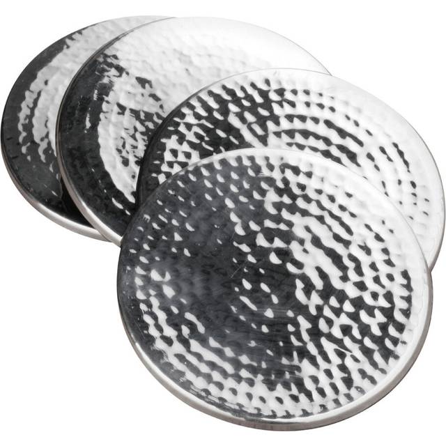 Set Of Four Hammered Effect Stainless Steel Coasters - Silver - One Size